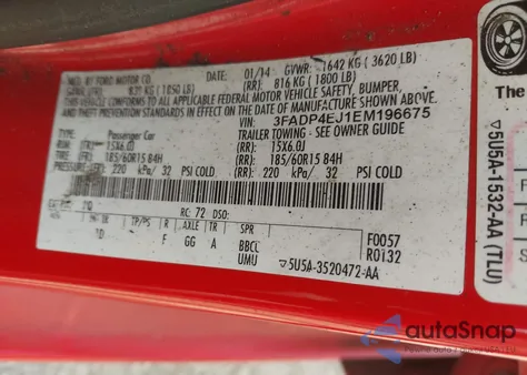 2014 Ford Fiesta Se из США, поврежденный, VIN 3FADP4EJ1EM196675